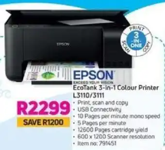 Game Epson EcoTank 3-in-1 Colour Printer L3110/3111 offer