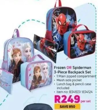 Frozen or Spiderman 3- Piece Backpack Set