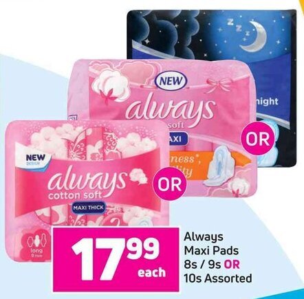 Always Maxi Pads 8s/9s or 10s Assorted offer at Game