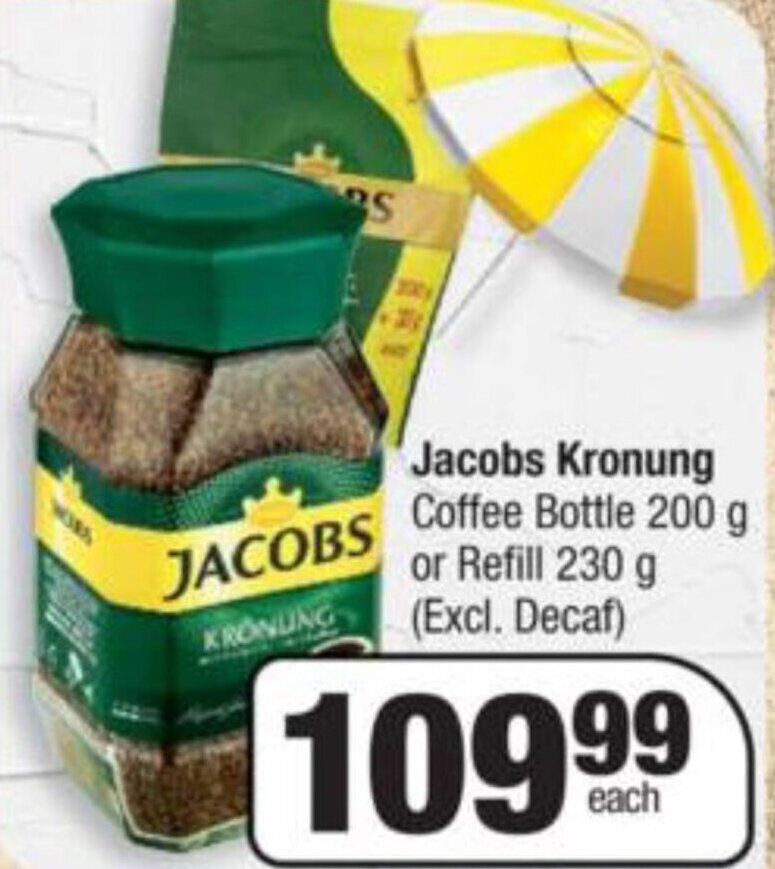 Jacob Kronung Coffee Bottle 200g or Refill 230g offer at Spar