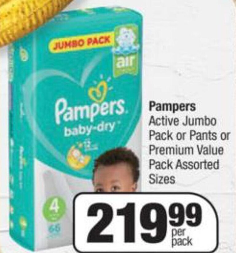Pampers Active Jumbo Pack or Pants or Premium Value Pack Assorted Sizes