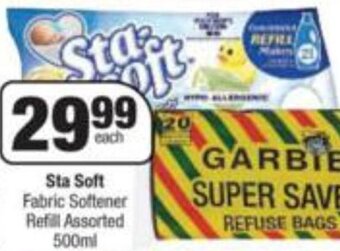 Spar Sta Soft Fabric Softener Refill Assorted 500ml offer