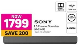 Game Sony 2,0 Channel Soundbar HT-S100F offer