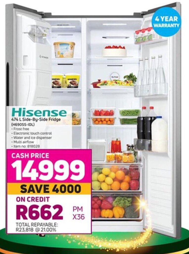 Hisense SidebySide Fridge 474L offer at Game