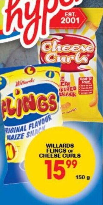 Giant Hyper Willards Flings or Cheese Curls 150g offer
