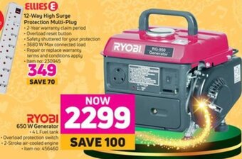 Game Ryobi 650W Generator offer