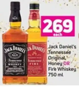 Game Jack Daniel's Tennessee Original Honey or Fire Whiskey 750ml offer
