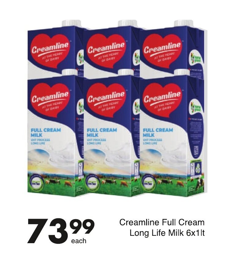 Creamline Full Cream Long Life Milk 6 x 1lt offer at Save