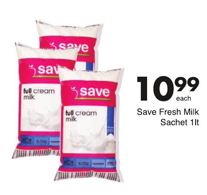 Save Fresh Milk Sachets 1lt offer at Save