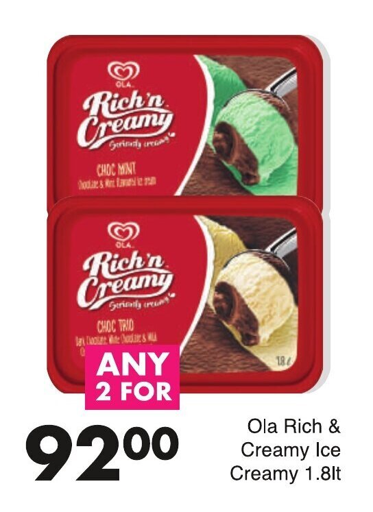 Ola Rich & Creamy Ice Cream 2 x 1.8lt offer at Save