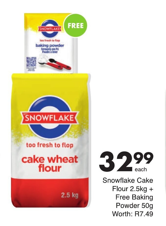 Snowflake Cake Flour 2.5kg + Free Baking Powder 50g offer at Save