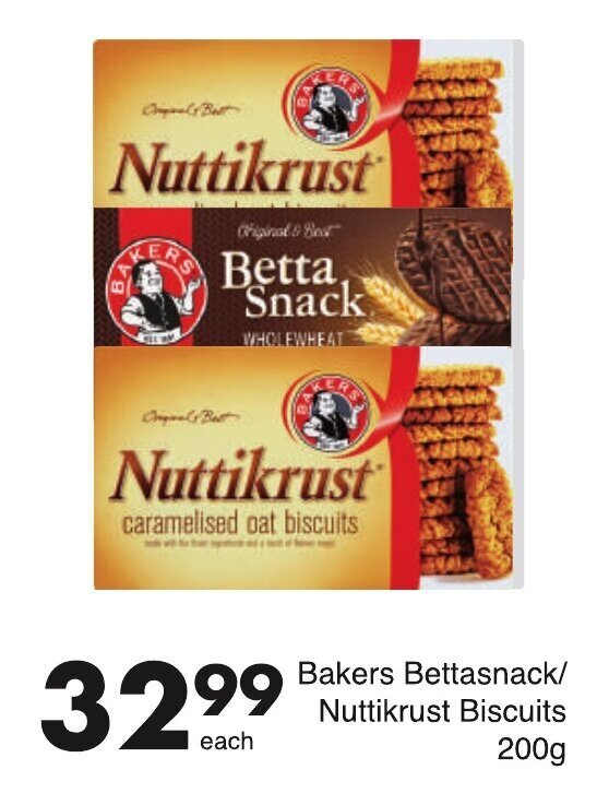 Bakers Betta Snack / Nuttikrust Biscuits 200g offer at Save