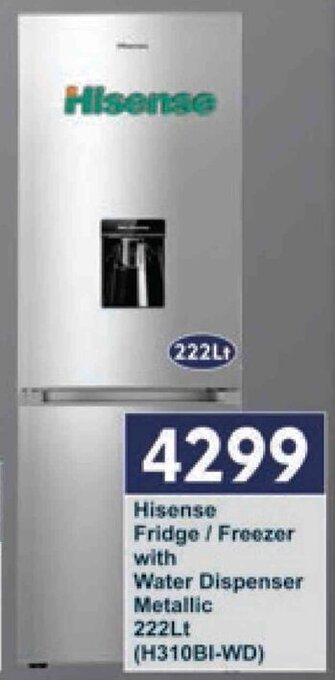 President Hyper Hisense Fridge/Freezer with Water Dispenser Metallic 222Lt offer