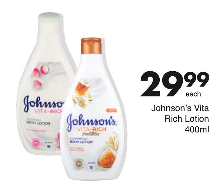 Johnson's Vita Rich Lotion 400ml offer at Save
