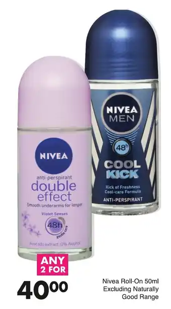 Save Nivea Roll-On 2 x 50ml (excluding naturally good range) offer