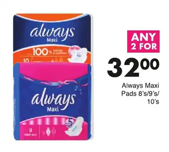 Save Always Maxi Pads 2 x 8's / 9's / 10's offer