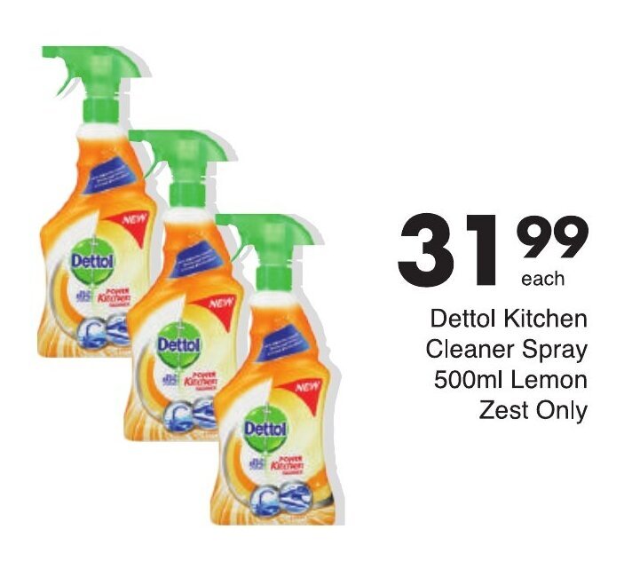 Dettol Kitchen Cleaner Spray 500ml (lemon zest only) offer at Save