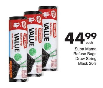 Save Supa Mama Refuse Bags Draw String Black 20's offer