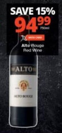 Checkers Alto Rouge Red Wine 750ml offer