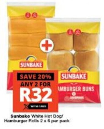 Checkers Sunbake White Hot Dog Hamburger Rolls 2 x 6 per pack offer