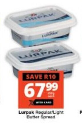 Checkers Lurpak Regular/Light Butter Spread 2 x 250g offer