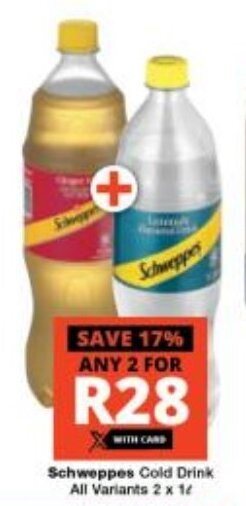 Checkers Schweppes Cold Drink all variants 2 x 1L offer