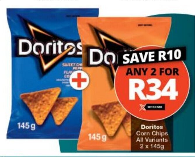 Doritos Corn Chips all variants 2 x 145g offer at Checkers