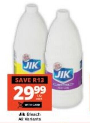 Checkers JIK Bleach all variants 1.5L offer