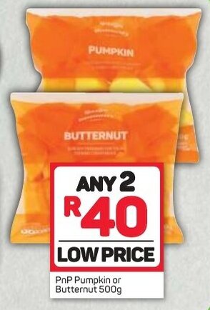 Pick n Pay PnP Pumpkin or Butternut 2 x 500g offer