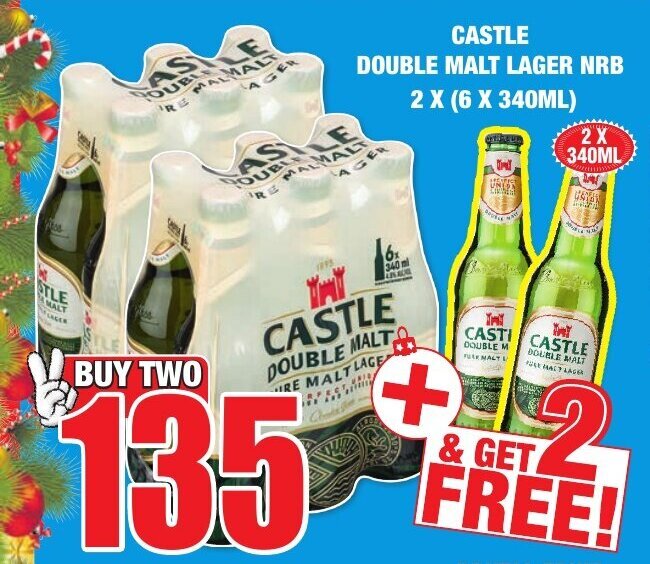 Castle Double Malt Lager NRB 2 x (6 x 330ml) + 2 x 340ml offer at Boxer