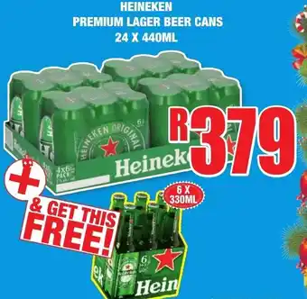 Boxer Liquors Heineken Premium Lager Beer cans 24 x 440ml + 6 x 330ml offer