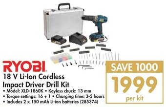 Makro Ryobi 18V Li-Ion Cordless Impact Driver Drill Kit offer
