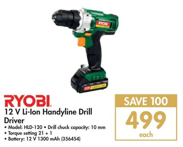 Ryobi 12V LiIon Handyline Drill Driver offer at Makro