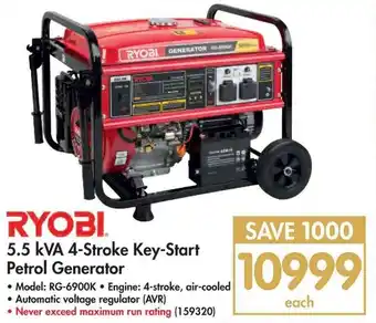 Makro Ryobi 5.5kVA 4-Stroke Key Start Petrol Generator offer
