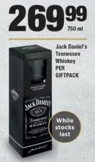 OK Liquor Jack Daniel's Tennessee Whiskey 750ml per giftpack offer