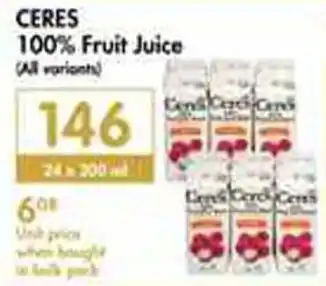 Makro Ceres 100% Fruit Juice all variants 24 x 300ml offer