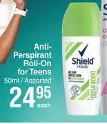 Dis-Chem Shield anti perspirant roll on for teens assorted-50ml each offer