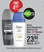 Dis-Chem Dove anti perspirant roll on for men or women assorted-50ml each offer