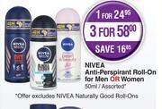 Dis-Chem Nivea anti perspirant roll on for men or women assorted-for 1 x 50ml offer