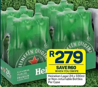 Pick n Pay Heineken Lager 24 x 330ml or Non-Returnable Bottles Per Case offer