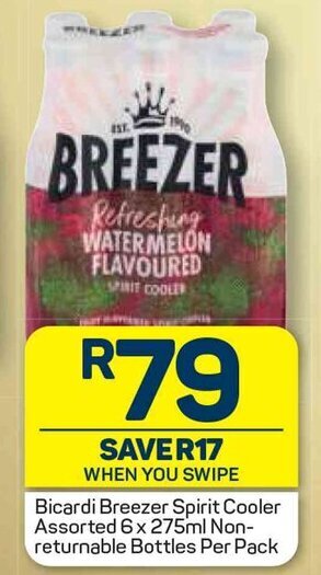 Pick n Pay Bicardi Breezer Spirit Cooler Assorted 6x275ml Non-Returnable Bottles Per Pack offer