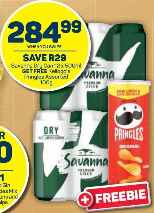 Savanna Dry Can 12x500ml Get Free Kellogg's Pringles Assorted 100g