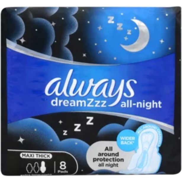 Always maxi thick extra long night sanitary pads 8 pack offer at Shoprite