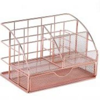 Fine living sectional stationary organizer with draw rose gold