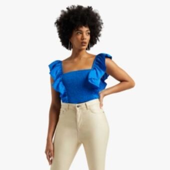 Women's cobalt blue smocked frill cami