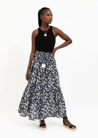 Print smocked maxi skirt