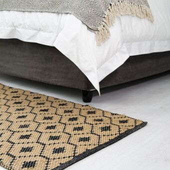 Woven jute diamond eye cotton rug - black / beige