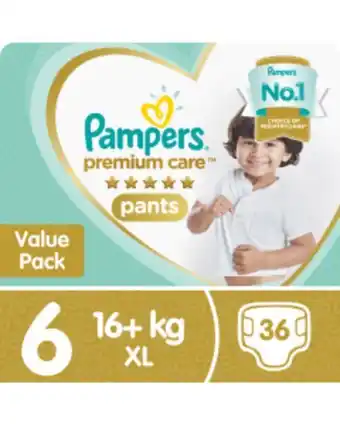 Pampers premium care pants size 6 extra large (16+kg) value pack 36 nappies
