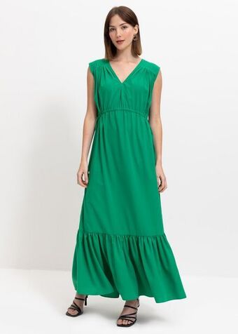 Woolworths Tiered pleat shoulder drawstring maxi dress offer