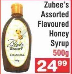 Zubee's Assorted Flavoured Honey Syrup 500g